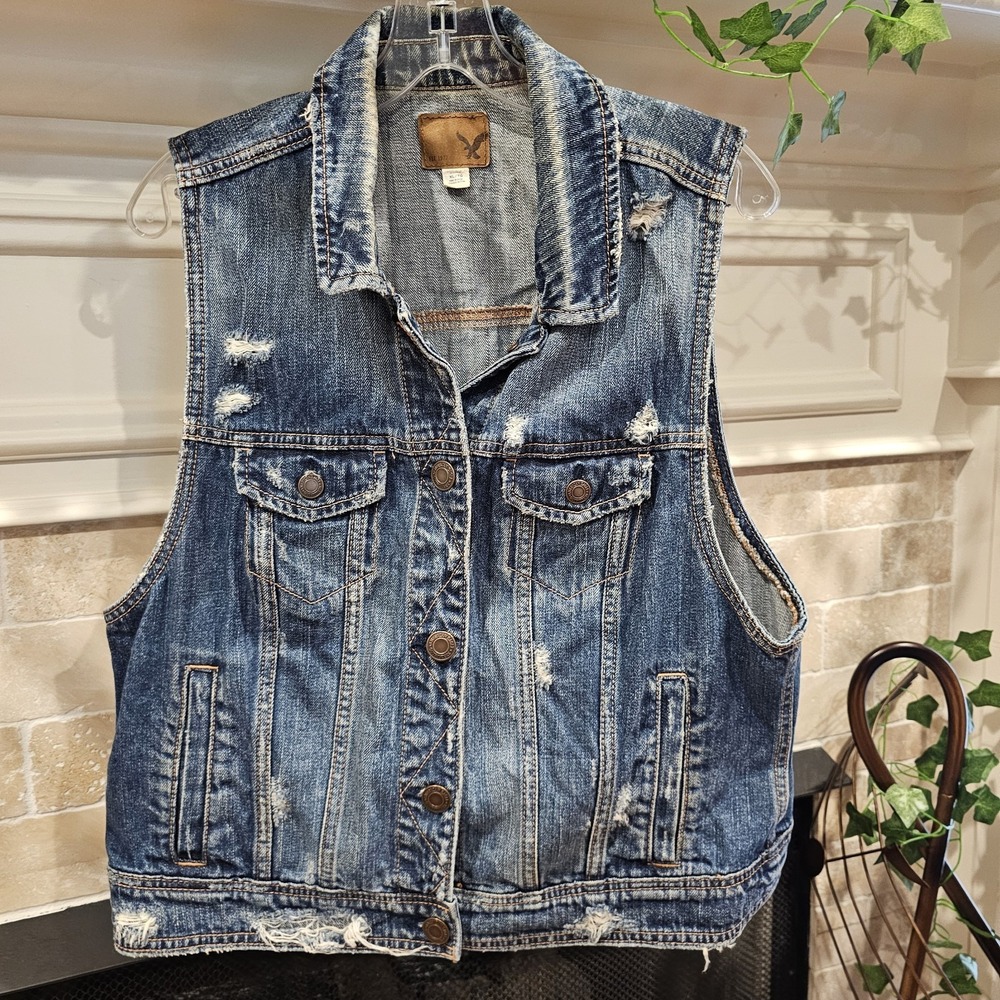 American Eagle Denim Distressed XL Vest Y2K 2008